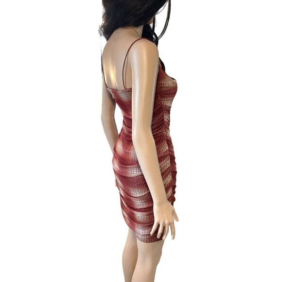 (5 for $25) Forever 21 Red Plaid Mesh Mini Dress size Small - Picture 2 of 7